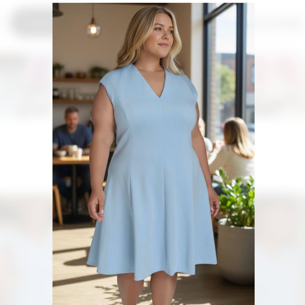 Calvin Klein Light Blue V-Neck Mini Dress
